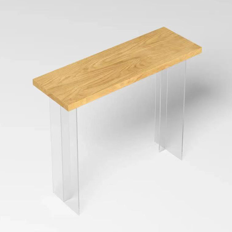 Rectangle Solid Wood Bar Height Table Contemporary Acrylic Double Pedestal Bar Table