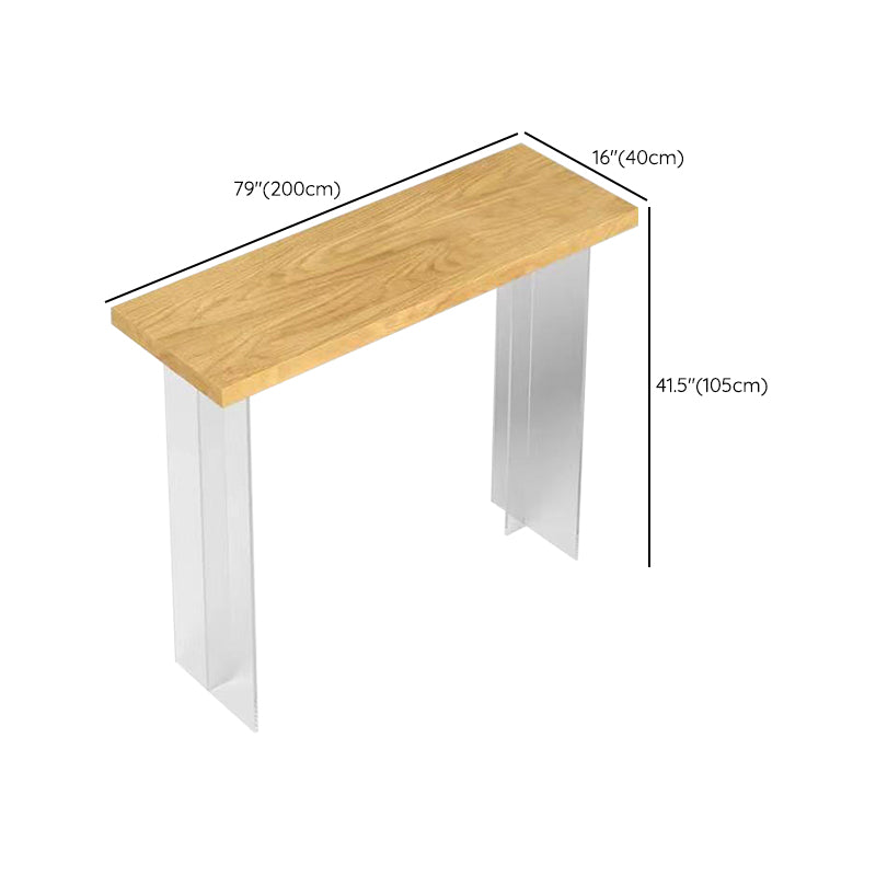 Rectangle Solid Wood Bar Height Table Contemporary Acrylic Double Pedestal Bar Table