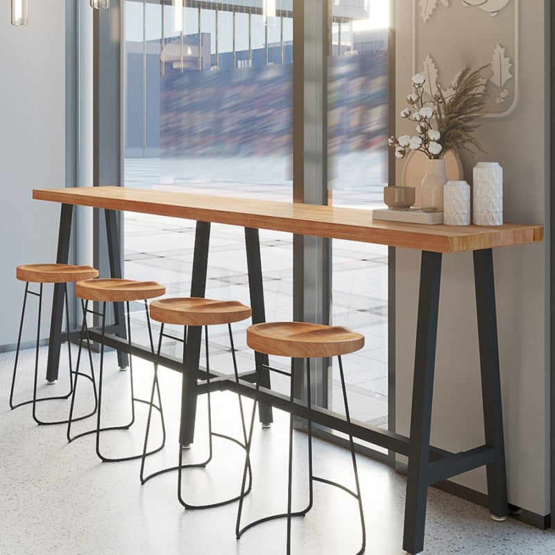 Rectangle Bar Table in Metal and Wood Trestle Base Bar Height Table for Dining Room