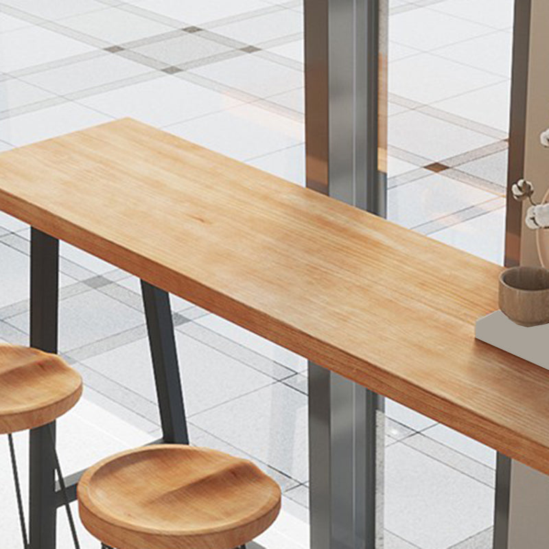 Rectangle Bar Table in Metal and Wood Trestle Base Bar Height Table for Dining Room