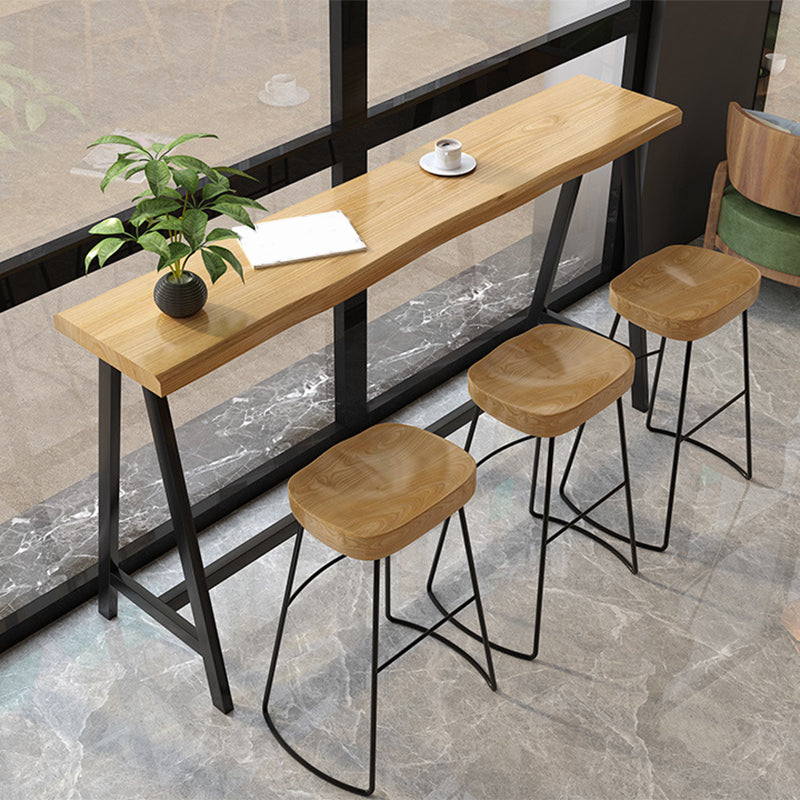 Modern Solid Wood Bar Table Brown Trestle Base Dining Table for Living Room