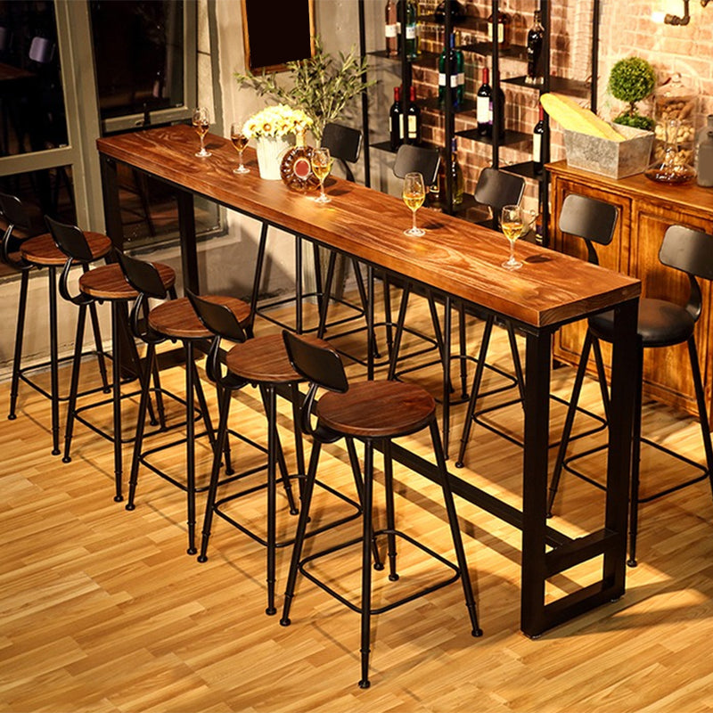 Industrial Solid Wood Bar Table Trestle Base Dining Table for Bistro