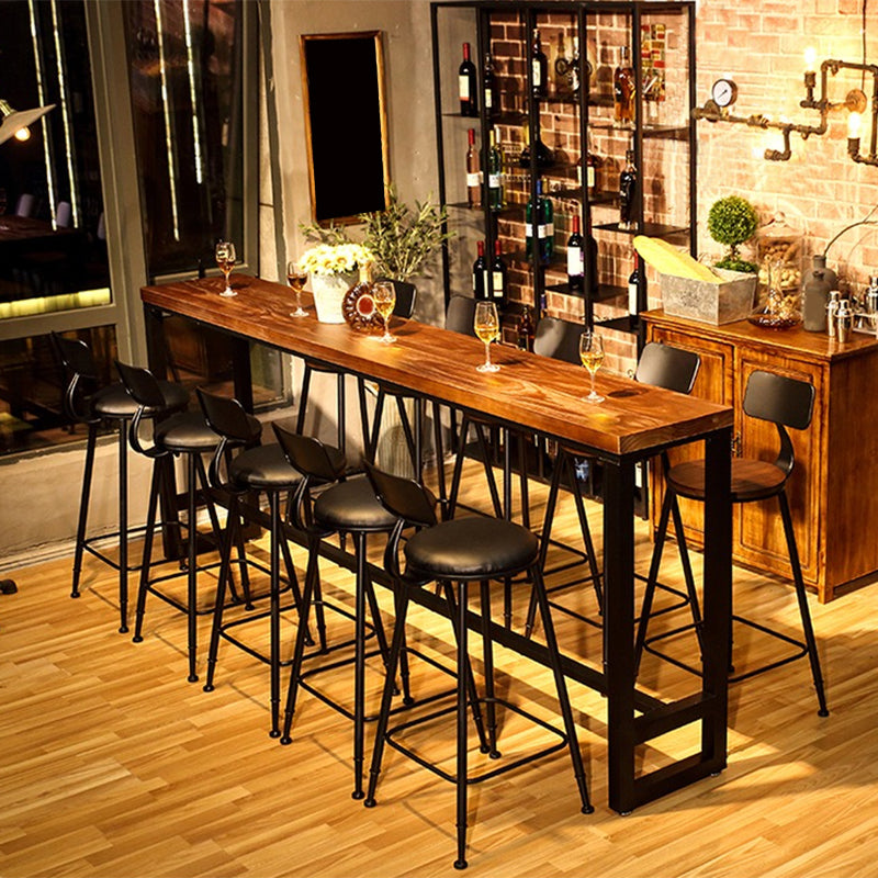 Industrial Solid Wood Bar Table Trestle Base Dining Table for Bistro