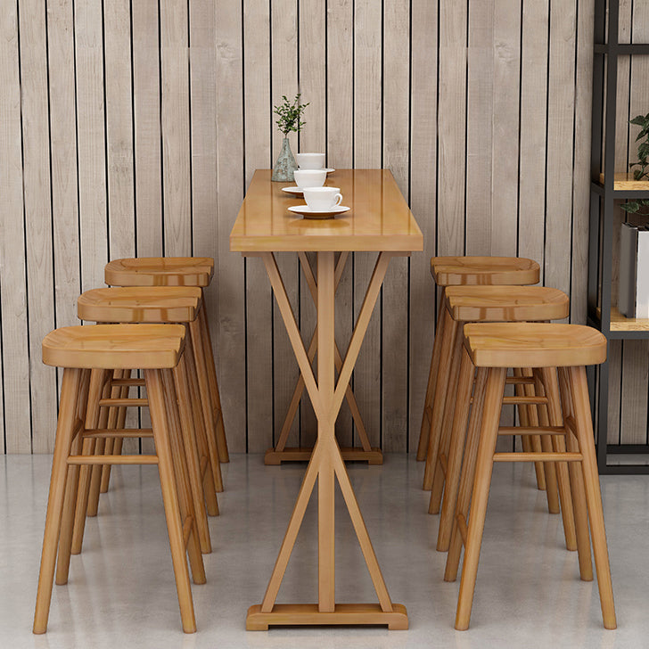 Modern Rectangle Bar Table Set 1/2/4/7 Pcs Solid Wood Bar Table and Backless Stools