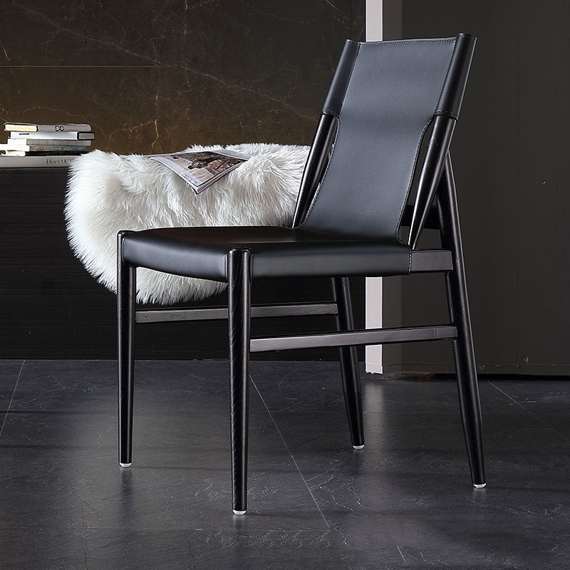 Modern Indoor-Outdoor Dining Chair Solid Wood Faux Leather Side Chair