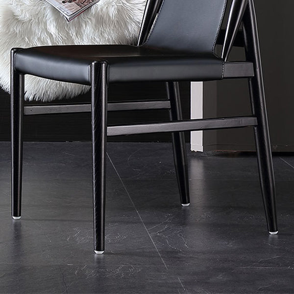 Modern Indoor-Outdoor Dining Chair Solid Wood Faux Leather Side Chair
