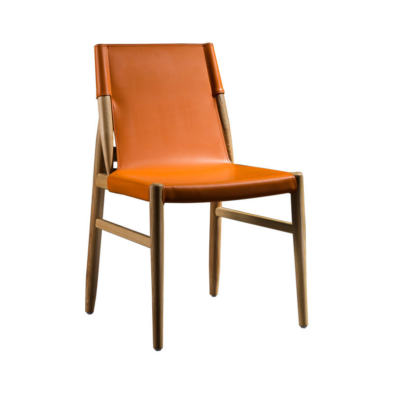 Modern Indoor-Outdoor Dining Chair Solid Wood Faux Leather Side Chair