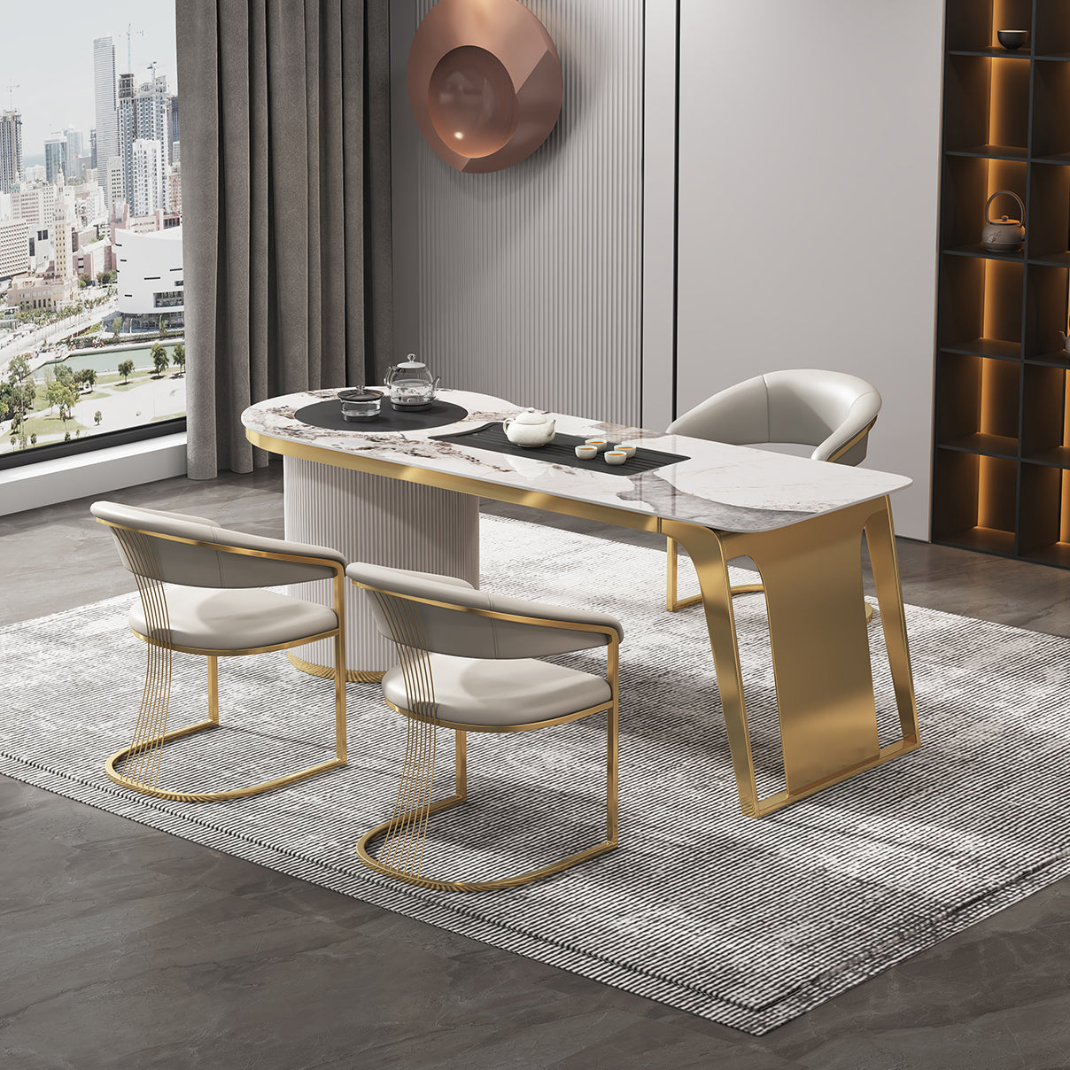 Glam Kitchen Side Chair Gold Base Open Back Dining Arm Chair