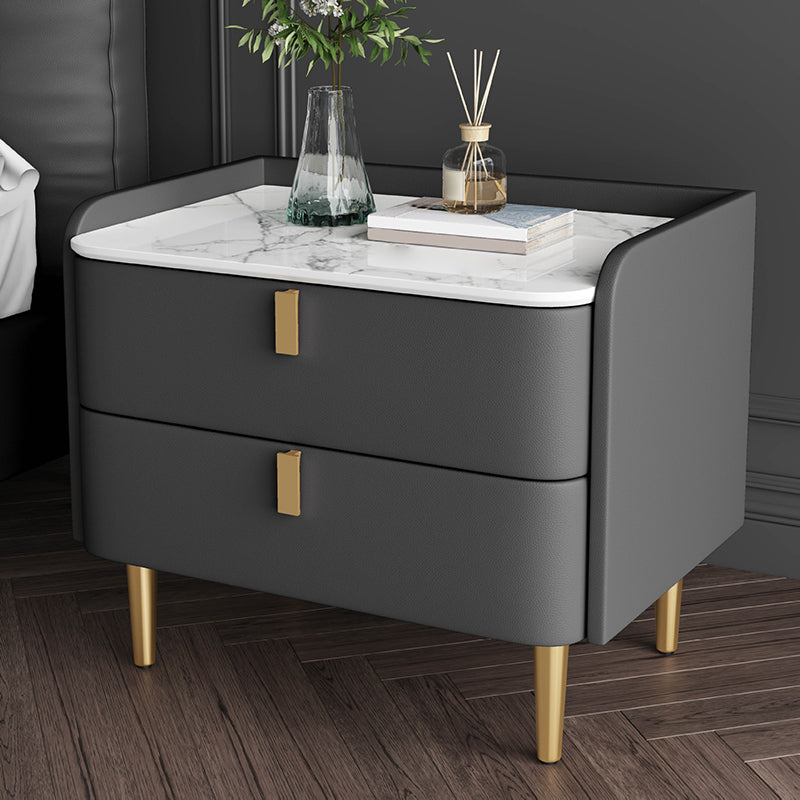 Classic Glam Bed Nightstand Stone Bedside Cabinet with Drawers