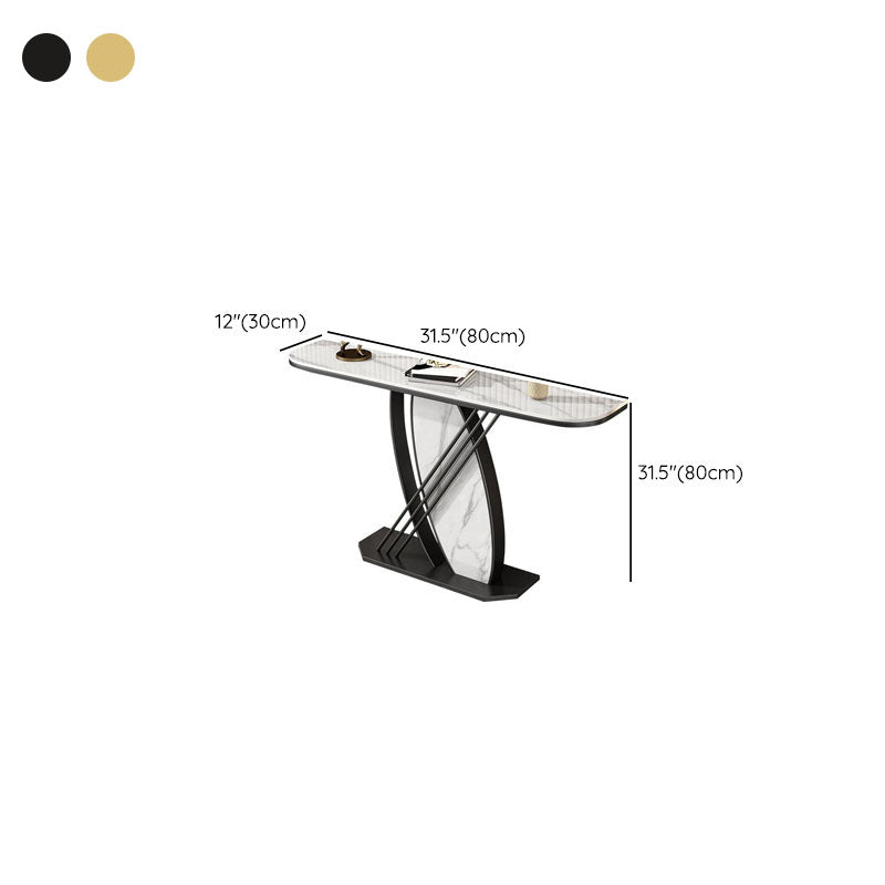 Glam Stone Iron Accent Table Half Moon Console Sofa Table for Hall