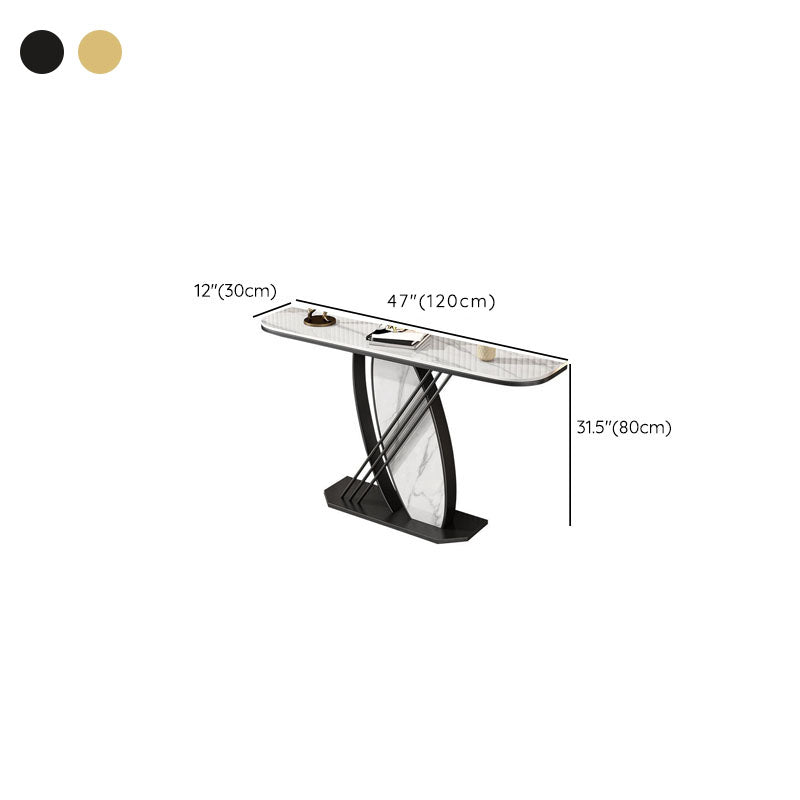 Glam Stone Iron Accent Table Half Moon Console Sofa Table for Hall
