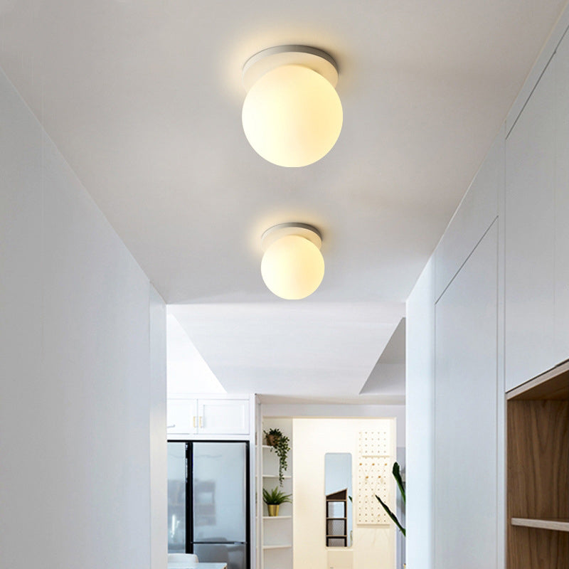 White Shaded Flush Mount Lighting Contemporary Globe Ceiling Light for Foyer