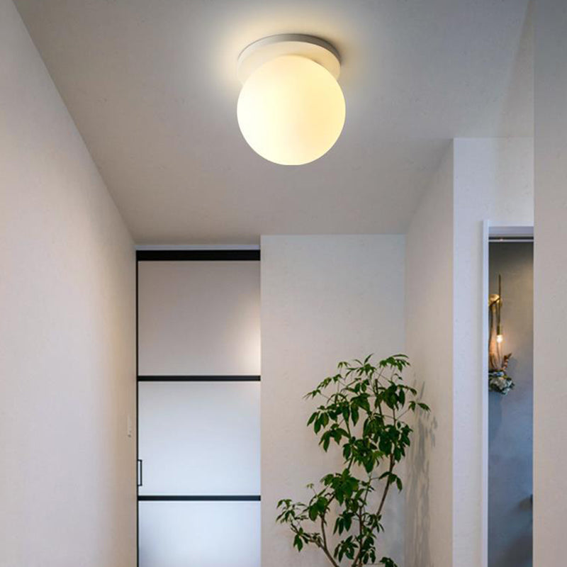White Shaded Flush Mount Lighting Contemporary Globe Ceiling Light for Foyer