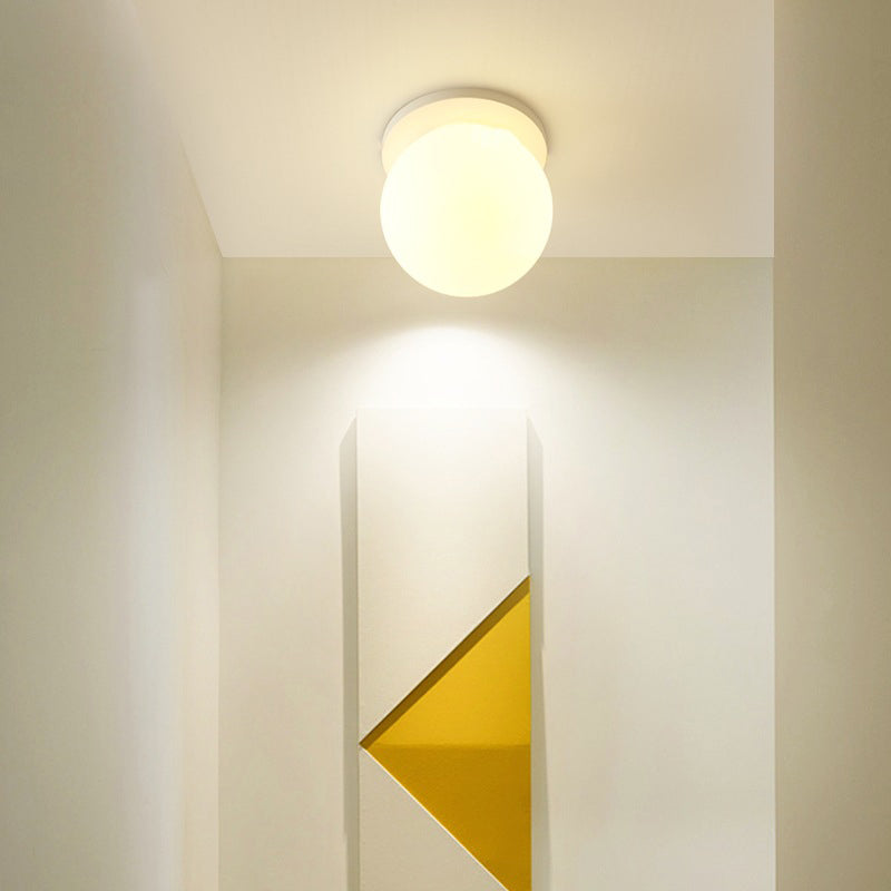 White Shaded Flush Mount Lighting Contemporary Globe Ceiling Light for Foyer