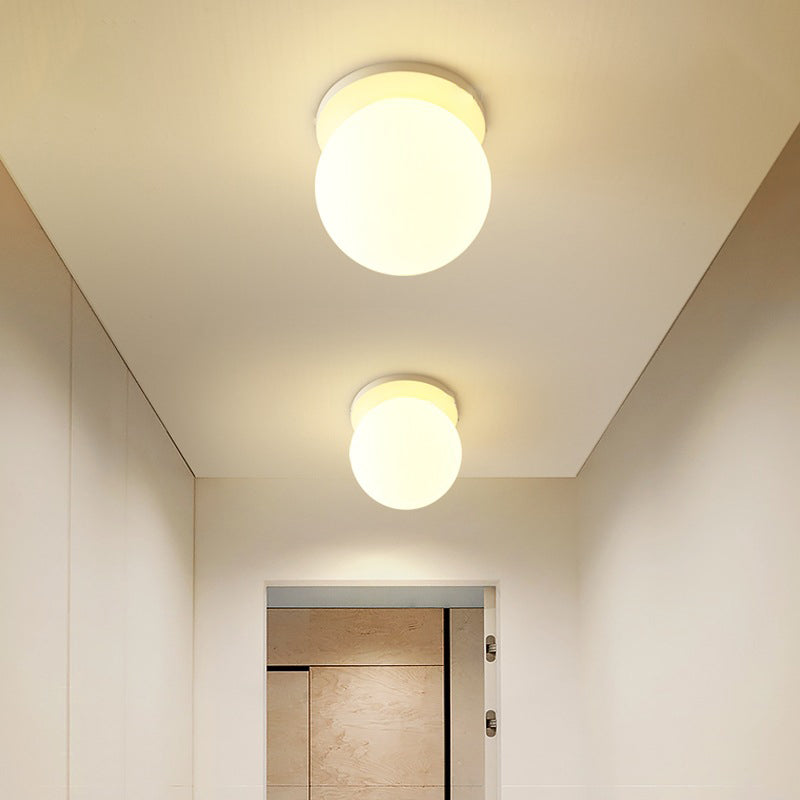 White Shaded Flush Mount Lighting Contemporary Globe Ceiling Light for Foyer