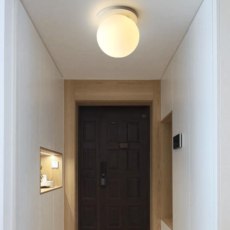 White Shaded Flush Mount Lighting Contemporary Globe Ceiling Light for Foyer