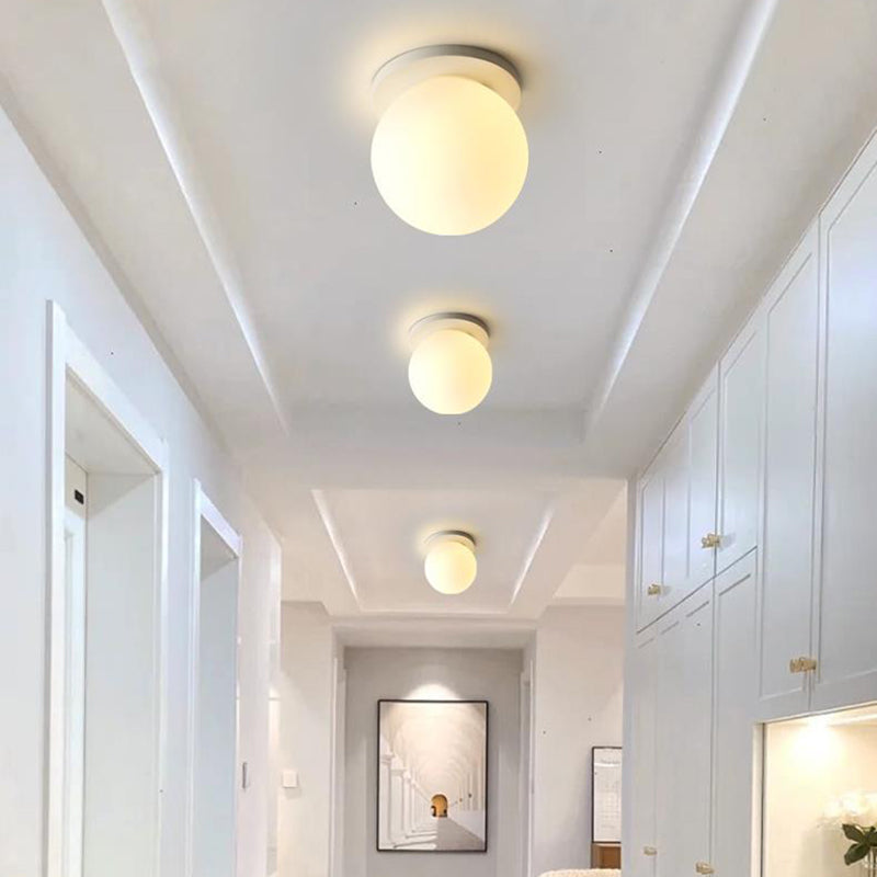 White Shaded Flush Mount Lighting Contemporary Globe Ceiling Light for Foyer