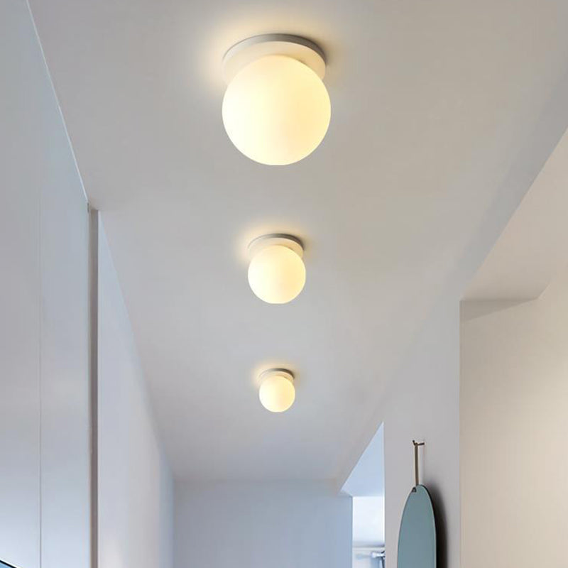 White Shaded Flush Mount Lighting Contemporary Globe Ceiling Light for Foyer