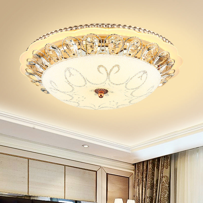 Witte Glazen Ketel Plafond Lamp Moderne Led Flush Mount Light Armatuur met K9 Crystal Accent, 12 "/16" /19.5 " Wide