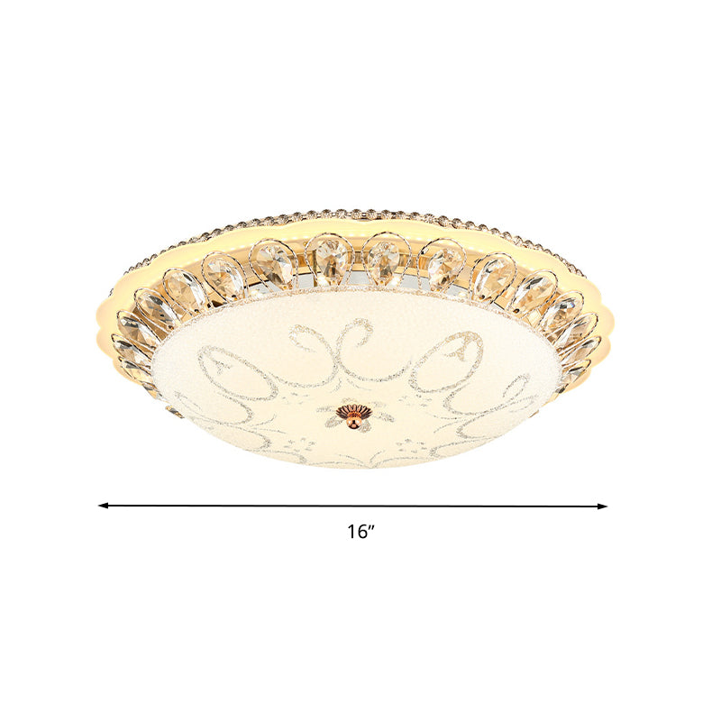 Witte Glazen Ketel Plafond Lamp Moderne Led Flush Mount Light Armatuur met K9 Crystal Accent, 12 "/16" /19.5 " Wide