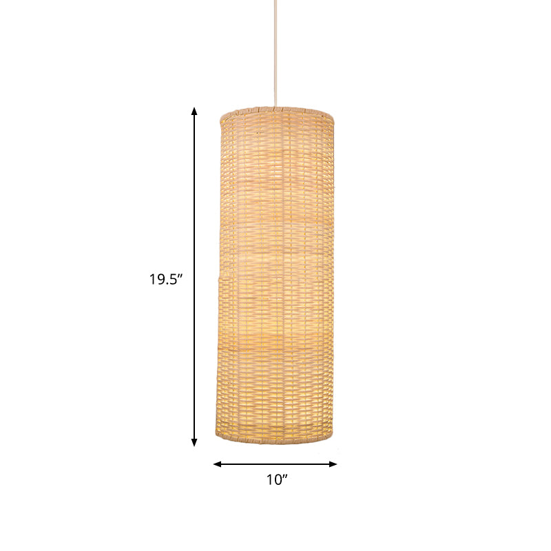 10 "/12" W Zylinder hängende hängende helle asiatische Stil Rattan 1 Leichte beige Deckenbeleuchtung für das Restaurant