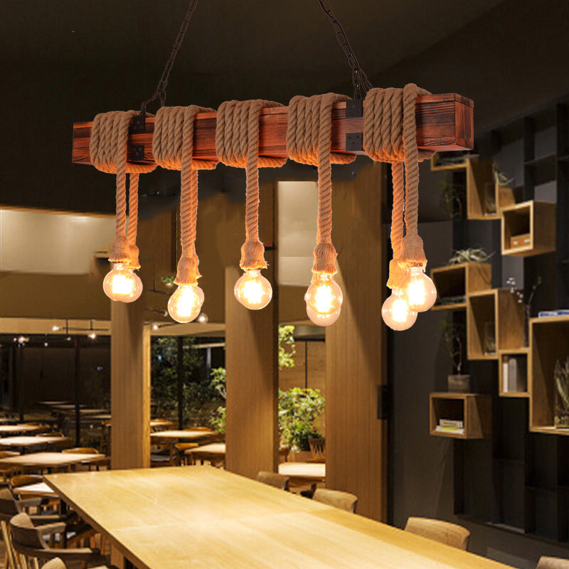 Wooden Island Light Industrial Style Island Hanging Light for Living Room