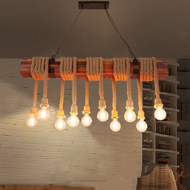Wooden Island Light Industrial Style Island Hanging Light for Living Room
