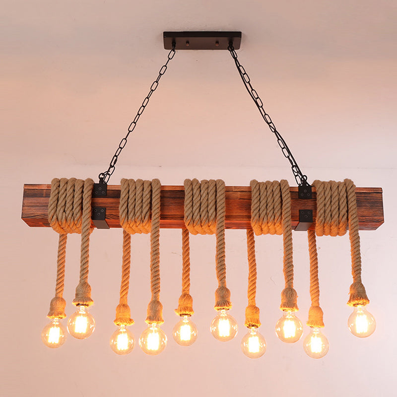 Wooden Island Light Industrial Style Island Hanging Light for Living Room