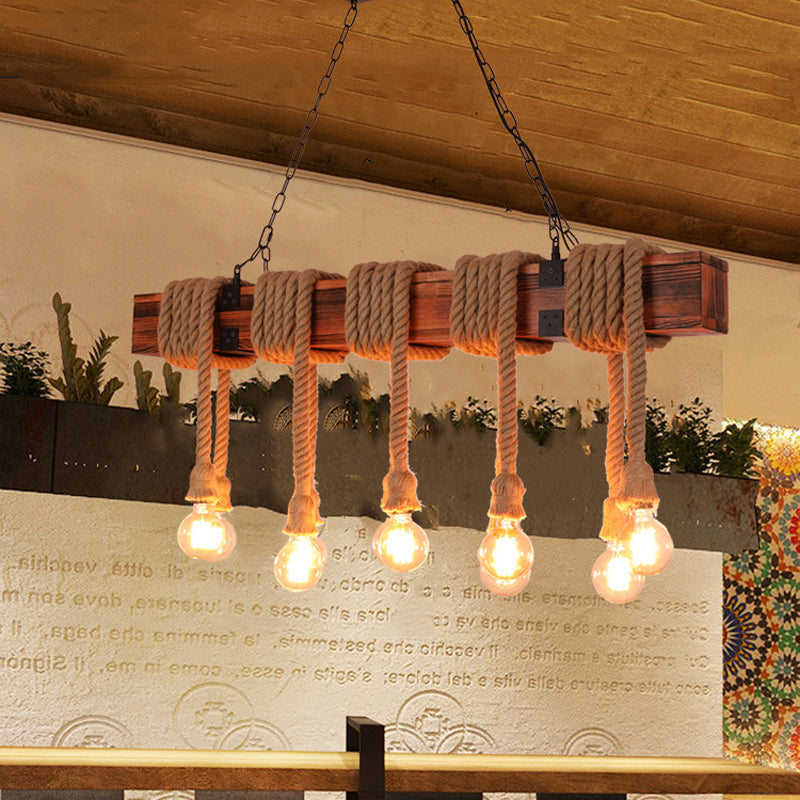 Wooden Island Light Industrial Style Island Hanging Light for Living Room