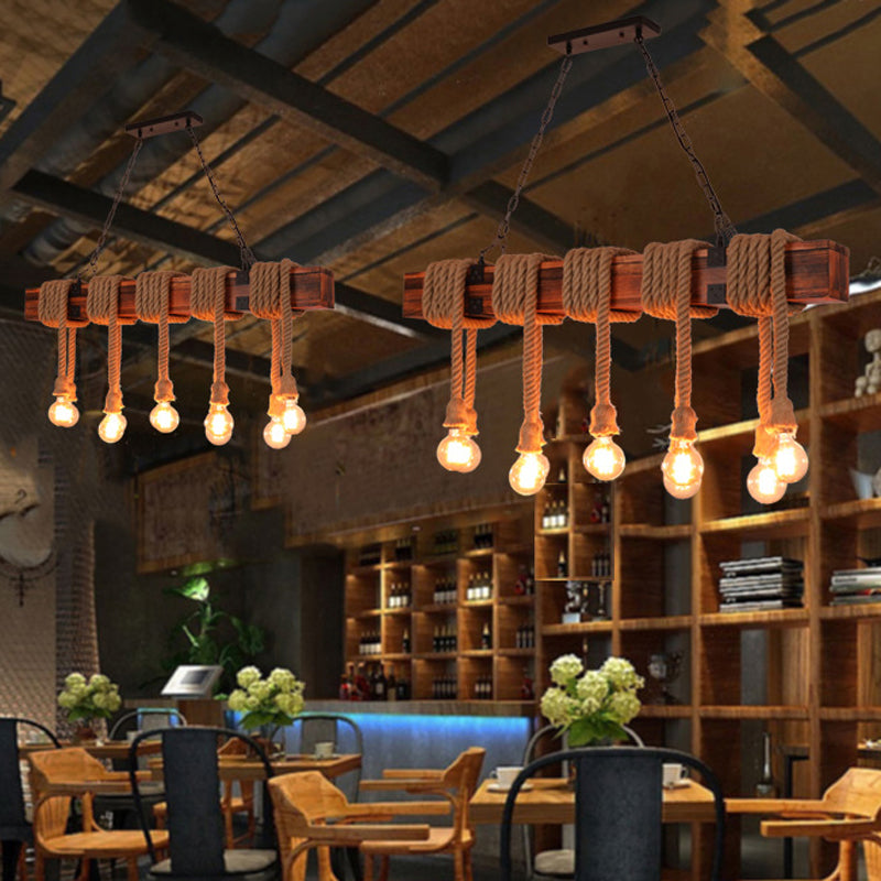 Wooden Island Light Industrial Style Island Hanging Light for Living Room