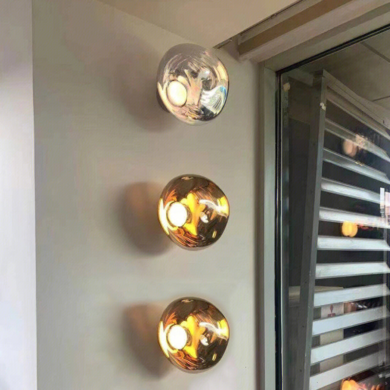 Unique 1 - Light Wall Light Fixture Modern Glass Wall Sconce in Sliver / Amber