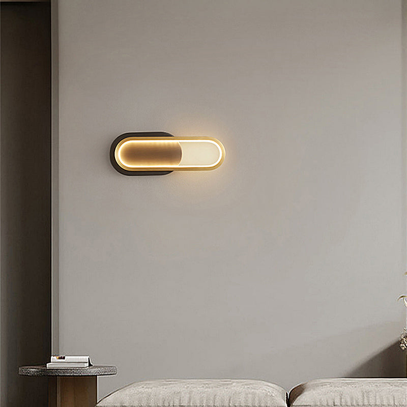 Post Modern Oval Wall Sconce in Black & Gold Finish Solid Brass and Acrylic LED Wall Light