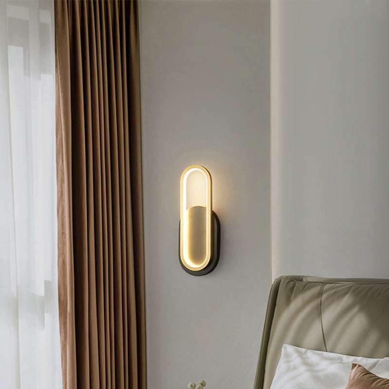 Post Modern Oval Wall Sconce in Black & Gold Finish Solid Brass and Acrylic LED Wall Light
