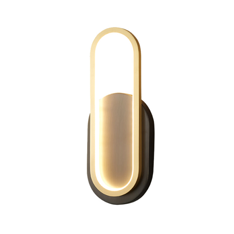 Post Modern Oval Wall Sconce in Black & Gold Finish Solid Brass and Acrylic LED Wall Light