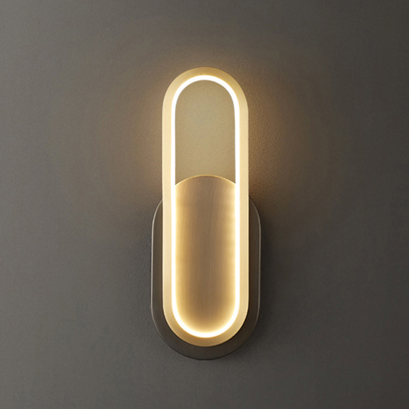 Post Modern Oval Wall Sconce in Black & Gold Finish Solid Brass and Acrylic LED Wall Light