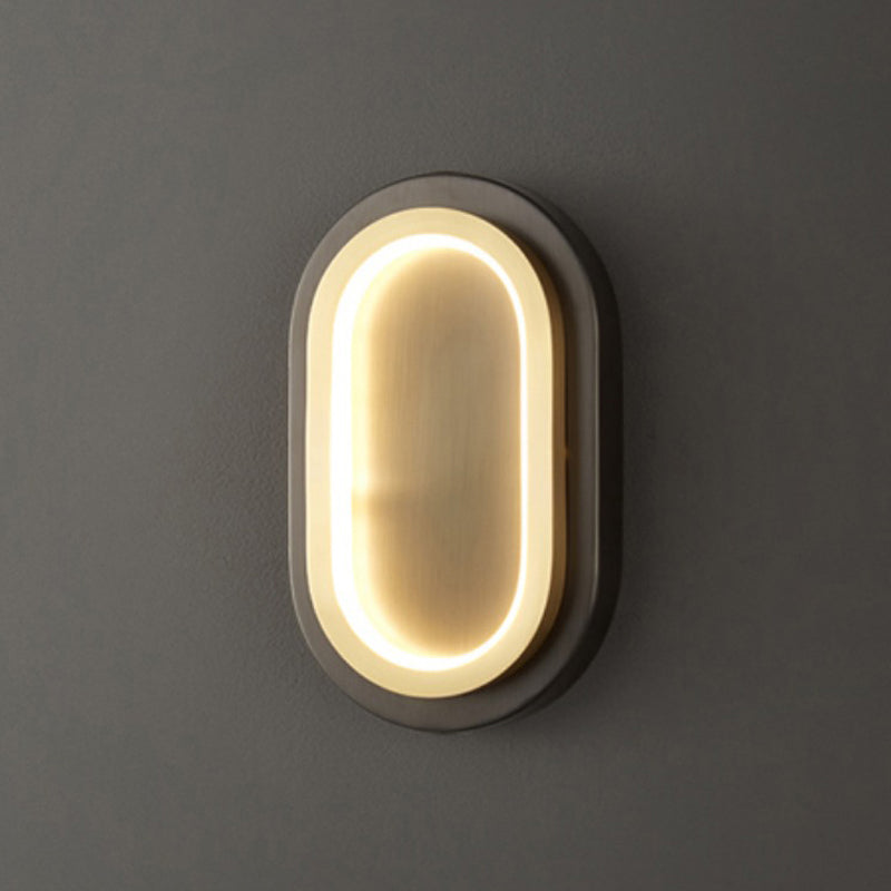 Post Modern Oval Wall Sconce in Black & Gold Finish Solid Brass and Acrylic LED Wall Light