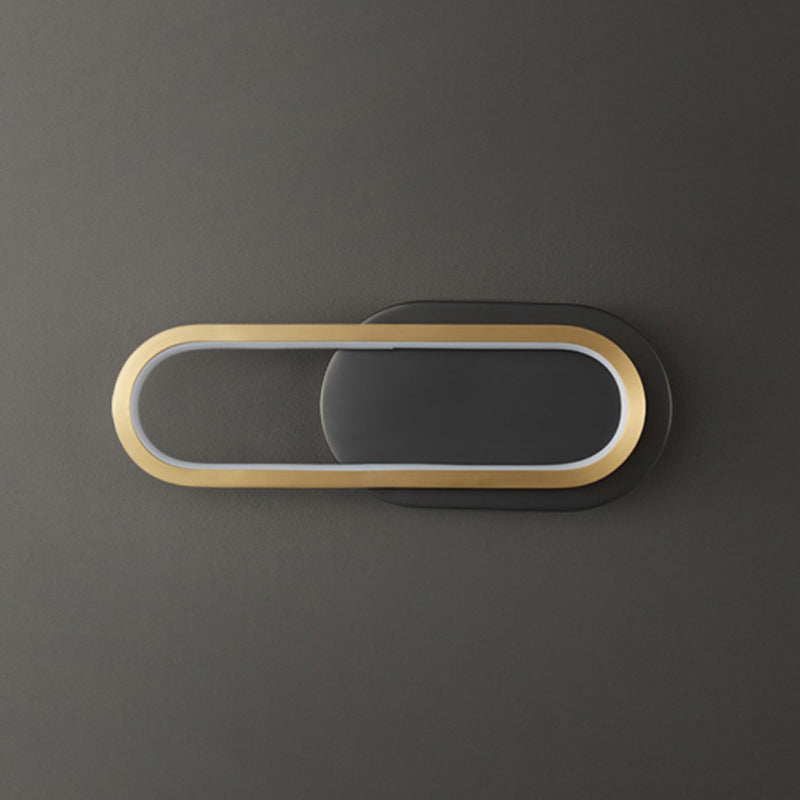 Post Modern Oval Wall Sconce in Black & Gold Finish Solid Brass and Acrylic LED Wall Light