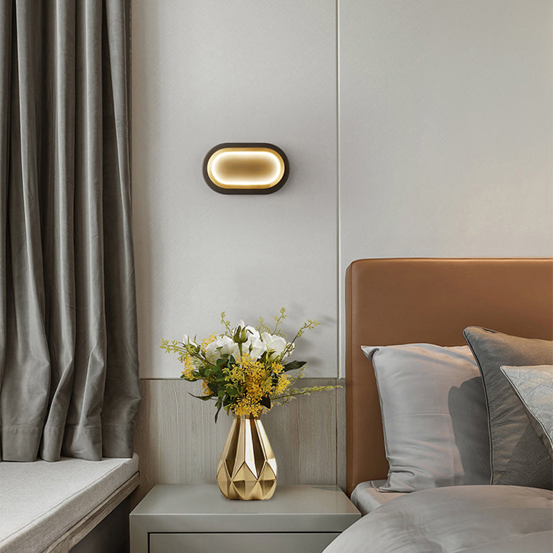 Post Modern Oval Wall Sconce in Black & Gold Finish Solid Brass and Acrylic LED Wall Light
