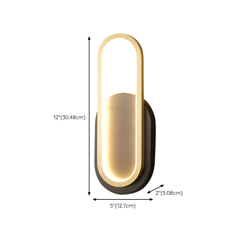 Post Modern Oval Wall Sconce in Black & Gold Finish Solid Brass and Acrylic LED Wall Light