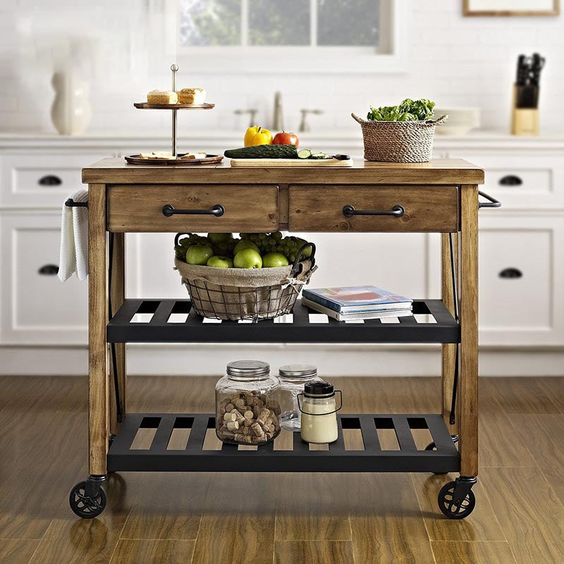 Modern Wooden Kitchen Island Rolling Kitchen Trolley with Towel Rack
