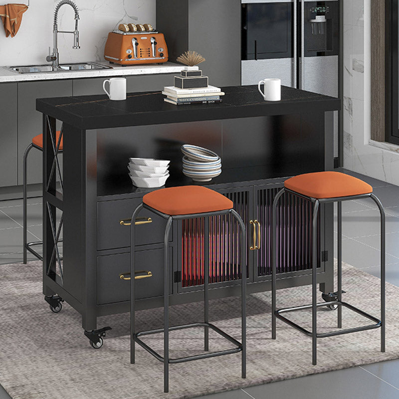 Home Dining Modern Prep Table Marble Kitchen Island with Drawer