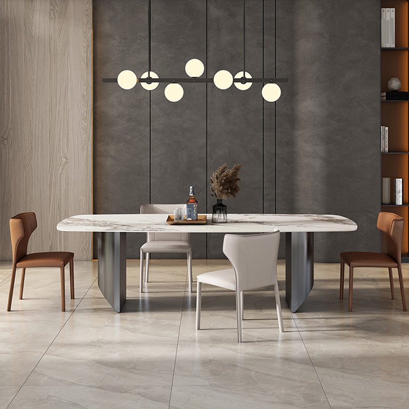 Modern Style Rectangle Table Sintered Stone Dining Table with Metal Legs