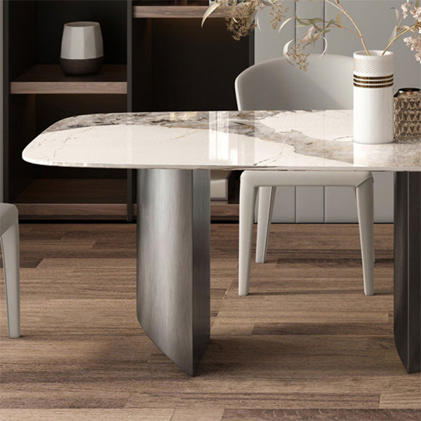 Modern Style Rectangle Table Sintered Stone Dining Table with Metal Legs