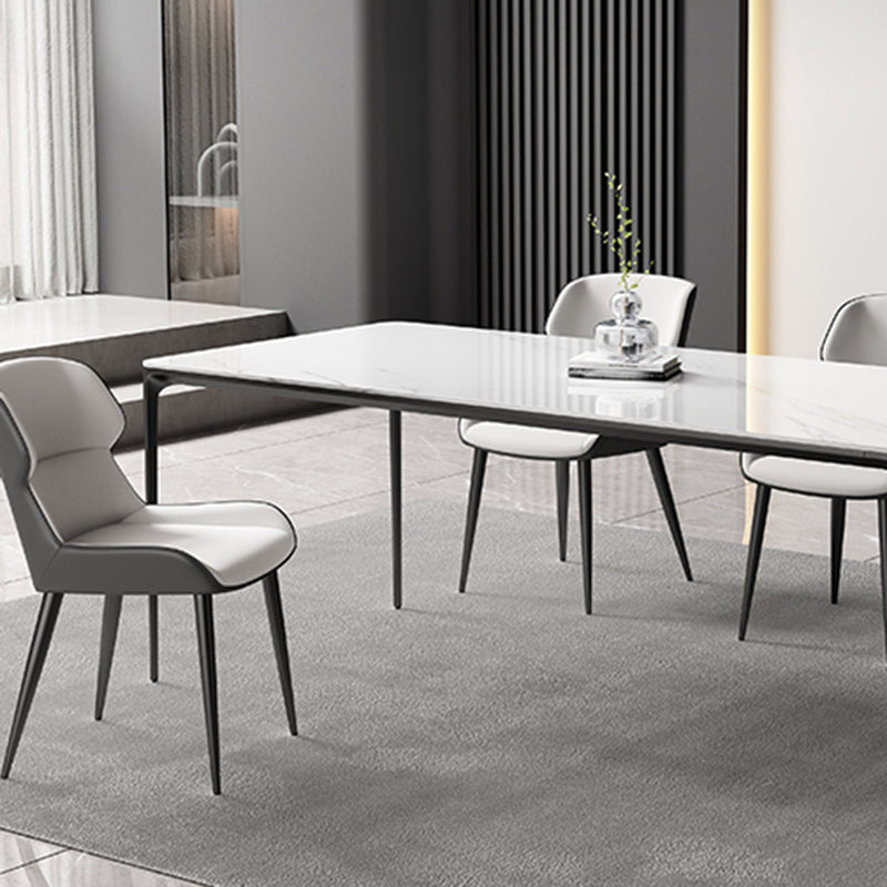 Modern Rectangle Stone Dining Table Black Frame Kitchen Table