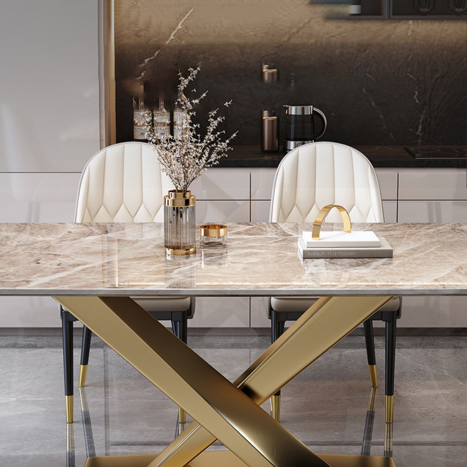 Traditional Luxury Dining Table Sintered Stone Dining Table for Kitchen