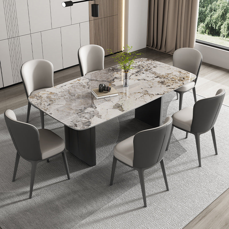 Industrial Dining Room Table Rectangle Stone Dinette Table In Grey