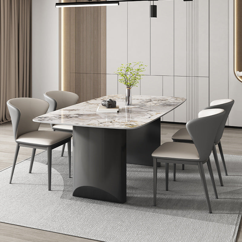 Industrial Dining Room Table Rectangle Stone Dinette Table In Grey