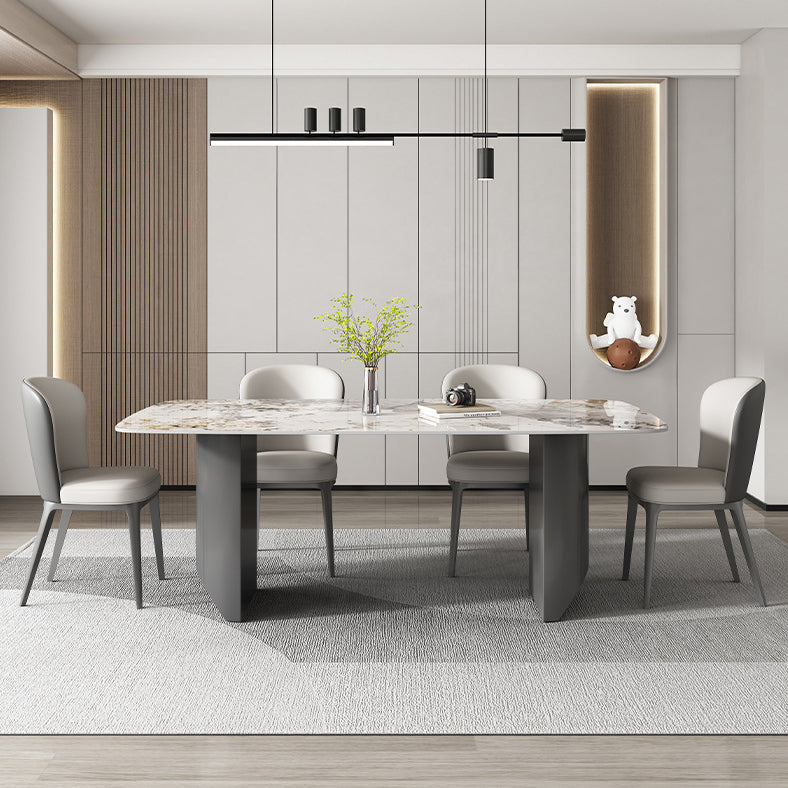 Industrial Dining Room Table Rectangle Stone Dinette Table In Grey