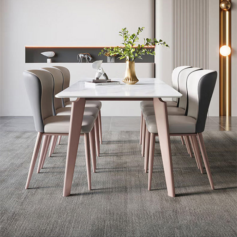 Contemporary Style 1/2/4/5/7 Pieces Dining Chairs Set Rectangle Stone Furniture in White