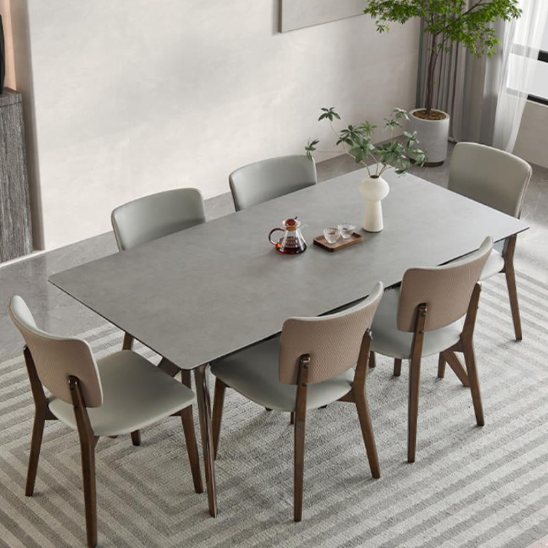 Contemporary Style 1/4/5/7 Pieces Dining Chairs Set Rectangle Stone Furniture in Gray